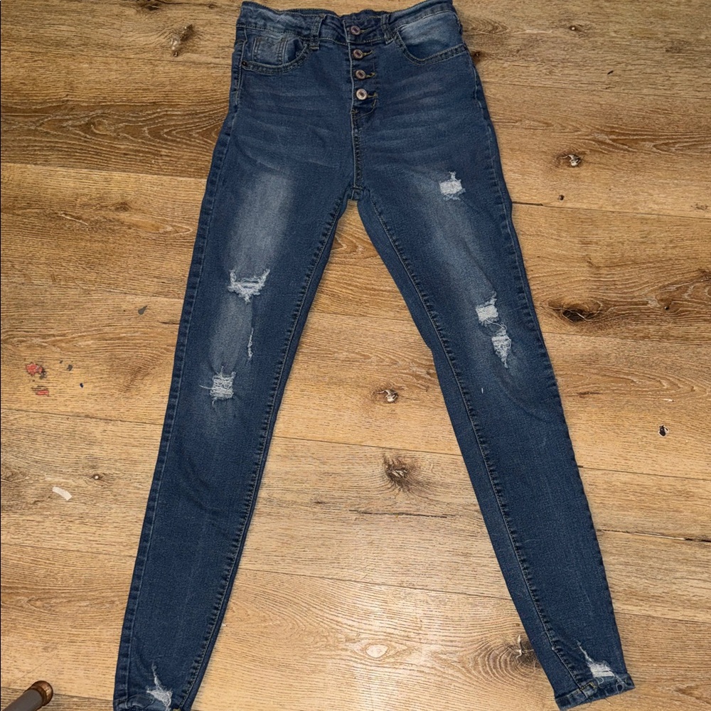 SHEIN Women's Distressed Blue Jeans MEDIUM